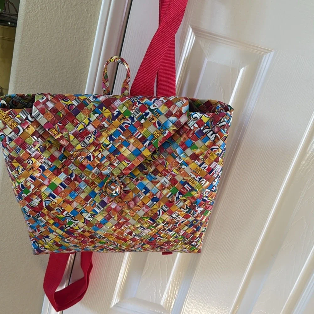 Vintage Candy wrapper multicolor Backpack with Artistic Design one of the kind